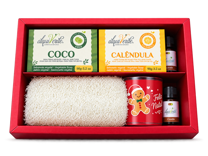 Kit Natal Canela e Cravo – Sabonetes Naturais, Óleos Essenciais e Bucha Vegetal