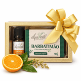 Kit Natal AlquiVerde com óleo essencial de Laranja e sabonete vegetal 90 g em caixa dourada com laço
