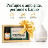 Kit de óleo essencial de Laranja e sabonete ao lado de um difusor de ambiente
