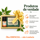 Os produtos do kit: óleo essencial de Laranja e sabonete vegetal