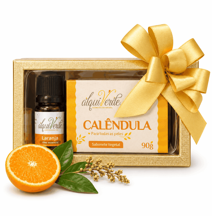 Kit com óleo essencial de Laranja e sabonete vegetal de Calêndula