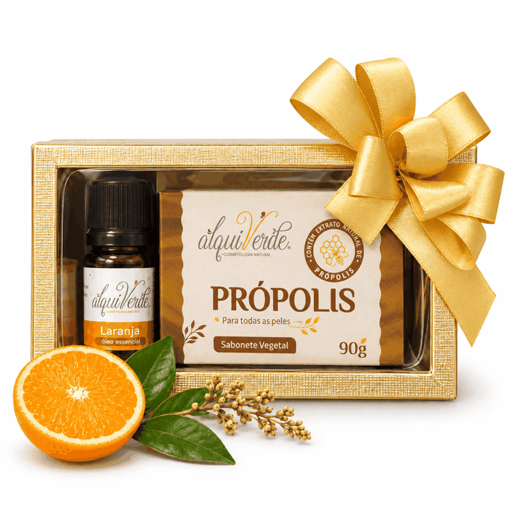 Kit com óleo essencial de Laranja e sabonete vegetal de Própolis